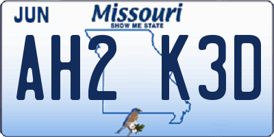 MO license plate AH2K3D