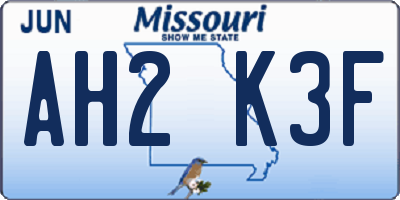 MO license plate AH2K3F