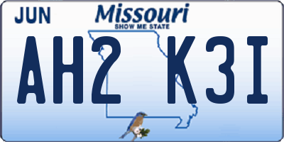 MO license plate AH2K3I