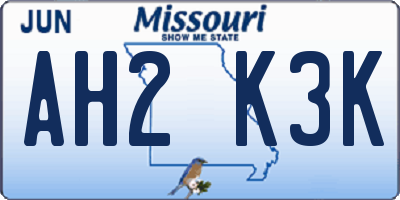 MO license plate AH2K3K