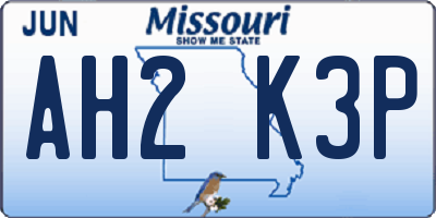 MO license plate AH2K3P