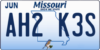 MO license plate AH2K3S