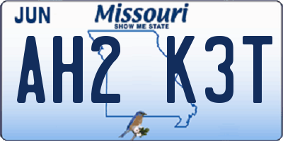 MO license plate AH2K3T