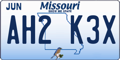 MO license plate AH2K3X