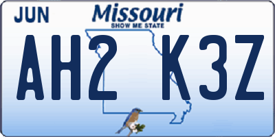 MO license plate AH2K3Z