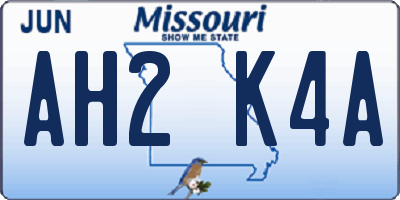 MO license plate AH2K4A