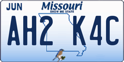 MO license plate AH2K4C