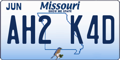 MO license plate AH2K4D