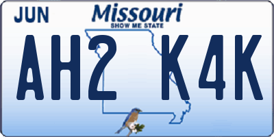 MO license plate AH2K4K