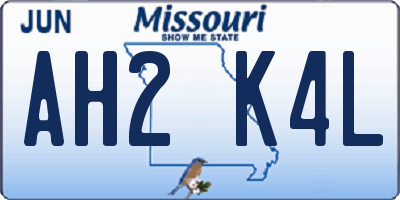 MO license plate AH2K4L