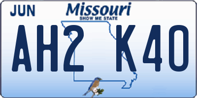 MO license plate AH2K4O