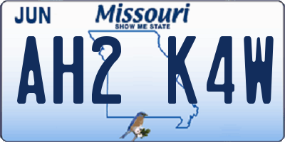 MO license plate AH2K4W