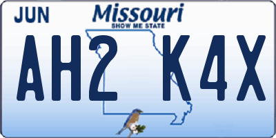 MO license plate AH2K4X