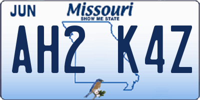 MO license plate AH2K4Z