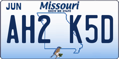 MO license plate AH2K5D