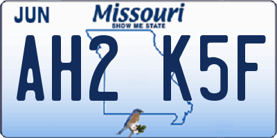 MO license plate AH2K5F