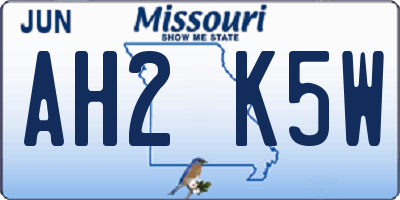 MO license plate AH2K5W