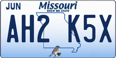 MO license plate AH2K5X