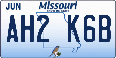 MO license plate AH2K6B