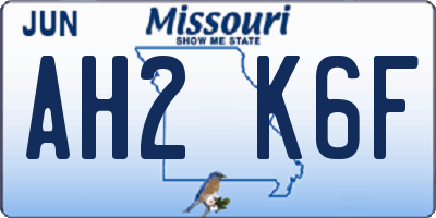 MO license plate AH2K6F