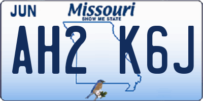 MO license plate AH2K6J