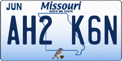 MO license plate AH2K6N