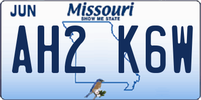 MO license plate AH2K6W