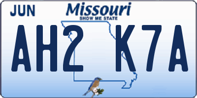 MO license plate AH2K7A