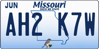 MO license plate AH2K7W