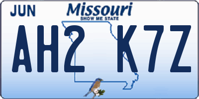 MO license plate AH2K7Z