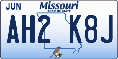 MO license plate AH2K8J