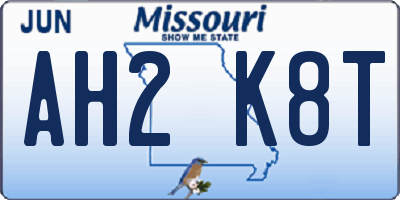 MO license plate AH2K8T