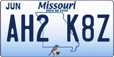 MO license plate AH2K8Z