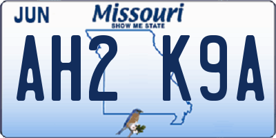 MO license plate AH2K9A