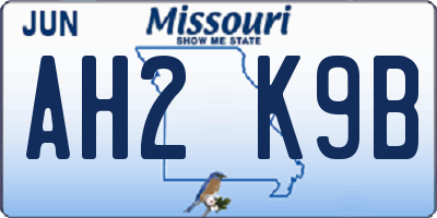 MO license plate AH2K9B