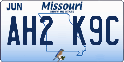 MO license plate AH2K9C