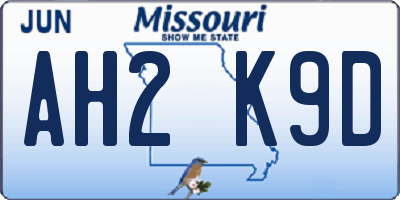 MO license plate AH2K9D