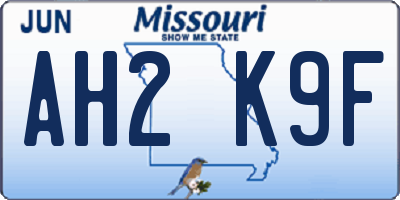 MO license plate AH2K9F