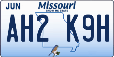 MO license plate AH2K9H