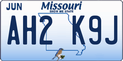 MO license plate AH2K9J
