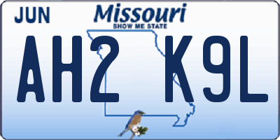 MO license plate AH2K9L