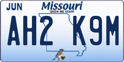 MO license plate AH2K9M