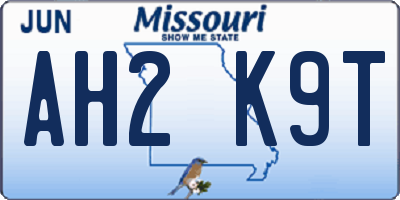 MO license plate AH2K9T