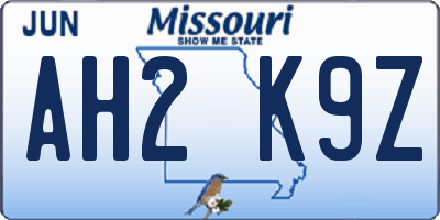 MO license plate AH2K9Z