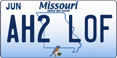 MO license plate AH2L0F