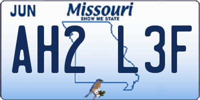 MO license plate AH2L3F