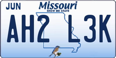 MO license plate AH2L3K