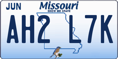MO license plate AH2L7K