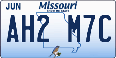 MO license plate AH2M7C