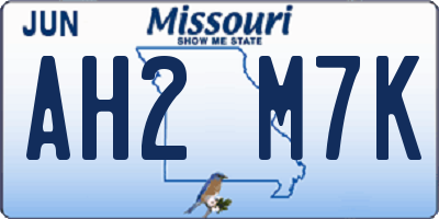 MO license plate AH2M7K